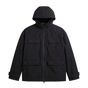 Blouson bomber imperméable à capuche noir personnalisé unisexe coupe-vent zippé avec poches et doublure en polyester pour une utilisation en extérieur en hiver - Product Image 1