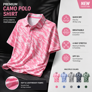 Camiseta Polo de Camuflaje Premium para Hombre, de Manga Corta, Suave al Tacto, Elástica, para Golf, Diseño Personalizado de Fabricante de Ropa - Product Image 3