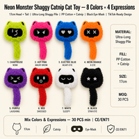 Jouet en peluche pour chat Catnip Monster, fourrure ultra longue et moelleuse avec queue, pour chats d'intérieur, jeu de poussée pour lapins