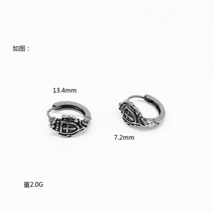 yunnique Huggie Earrings Shield Shape Stainless Steel <b>Punk</b> Style Men Women Jewelry - Product Image 4