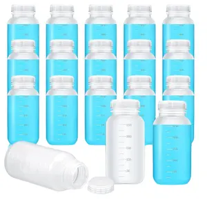 Bottiglia di reagente a bocca larga in polipropilene da laboratorio con scala graduata, bottiglie di plastica riutilizzabili traslucide con tappi