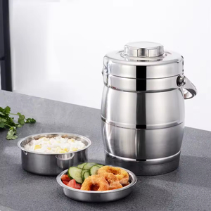 Lonchera Redonda de 3 Niveles con Forma de Tambor, Lonchera Térmica de Acero Inoxidable - Product Image 1