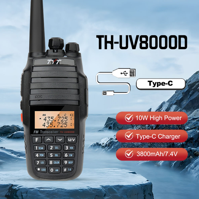 TYT TH-UV8000D Dual Band Transceiver 10W Cross Band Repeater Walkie Talkie VHF UHF 136-174/400-520MHz with Type-C Port