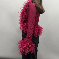 Top vente femmes plume haut 6 plis plume manchette et garniture plume d'autruche Blouse