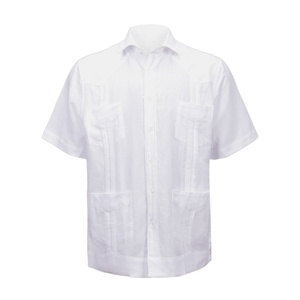 Nueva llegada de los hombres de manga corta <span class=keywords><strong>Guayabera</strong></span> cubana blanca sólida camisa de manga corta para los hombres - Product Image 1
