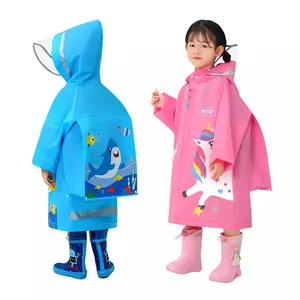 Printed Rain Coat Kids Rain Cartoon Girl's Raincoat with Reflective Stripe Pu 100% Polyester Waterproof DD863 Child Opp