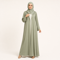 Abaya ouverte à volants vert forêt pour femmes, vêtements islamiques modestes
