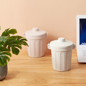 Mini Desktop Trash Can With Lid PP Cylindrical Office Waste Bin Minimalist Style Storage Bucket For Desk Use - Product Image 4