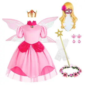 Gaun putri Daisy Rogetta keluarga Super Mario merah muda pesta Cosplay Festival meriah kostum putri persik