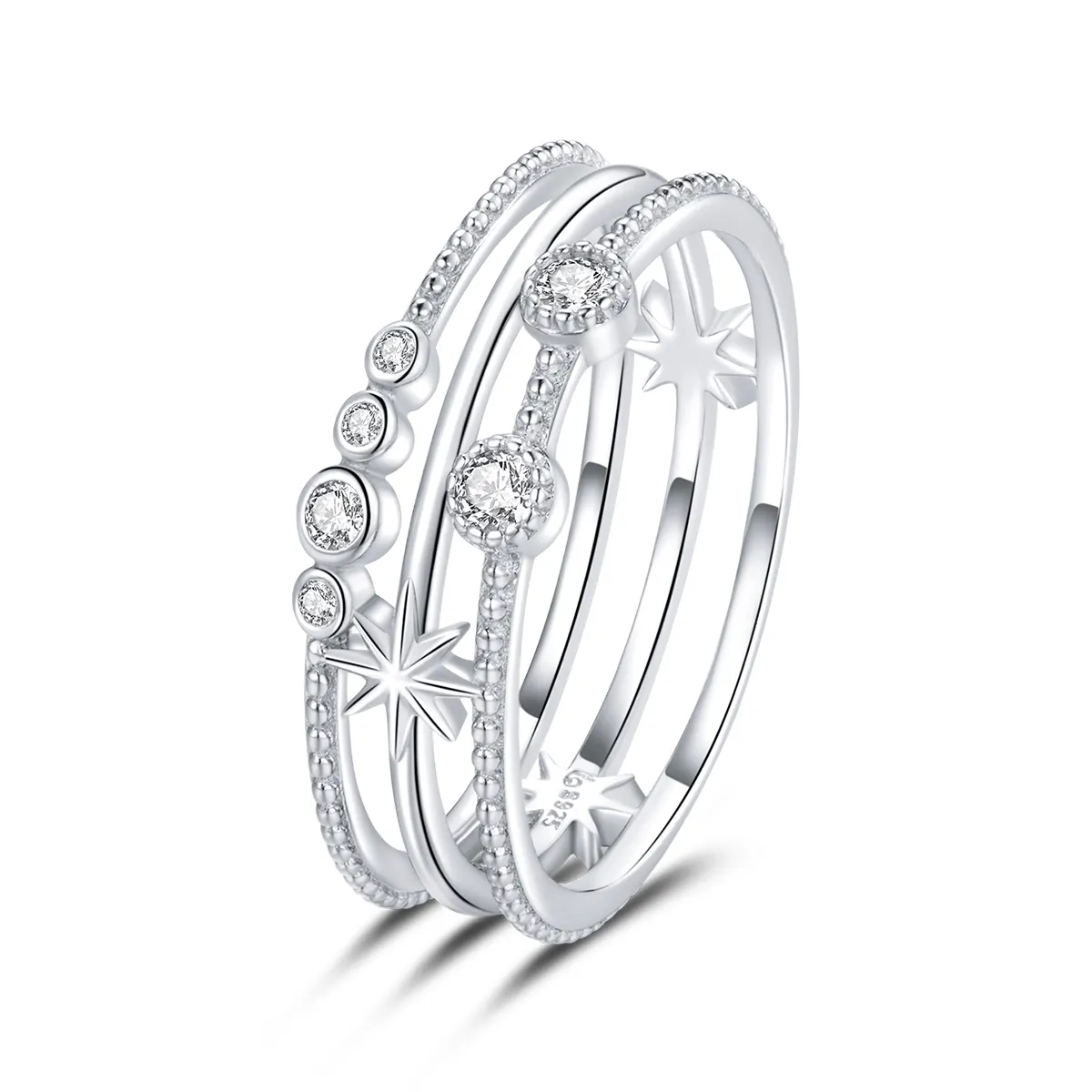 925スターリングシルバーCZシャイニングスターフィンガーリング女性用CZ女性結婚指輪サイズ韓国風ファインジュエリーBSR156