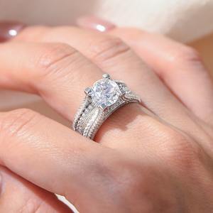 Lüks kadınlar 925 ayar gümüş buz Ou 5A kübik zirkon yüzük nişan düğün söz elmas yüzük takı tedarikçisi - Product Image 6