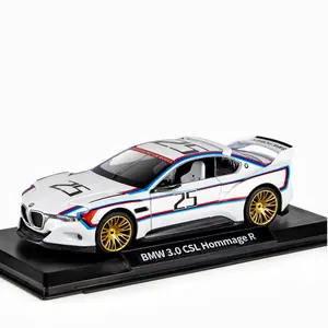Diecast model 1:24 BMW CSL 3.0 Hommage R metal toy cars with sound and light pullback decorate ornament Coche modelo del metal