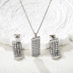 Women's Jewelry <b>Set</b> <b>Necklace</b> Earrings Flower Shape Diamond Tassel Everyday Wear <b>Silver</b> Gold Tone - Product Image 2