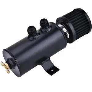 Universal 10AN Baffled Oil Catch Can Breather Can with Drain Valve with Filter 2 Ports Aluminum 750ML Black