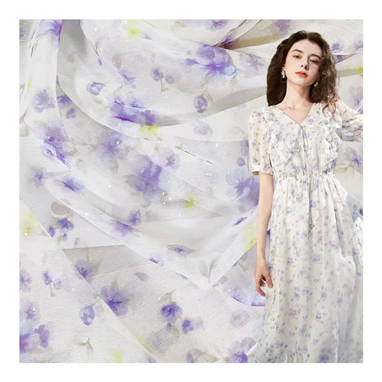 도매 가격 쉬폰 인쇄 패브릭 사용자 정의 패턴 패션 여성 꽃 긴 드레스 패브릭 인쇄 쉬폰 패브릭