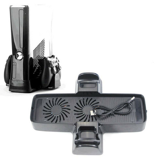 Game Console Controller Charger Dual Cooling Fan for Xbox 360 Vertical Stand Cooler for XBox 360 Slim Charging Dock