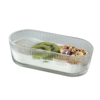 Mangkuk Kaca Elips Bergaris Vertikal Transparan Sederhana, Mangkuk Es Krim, Mangkuk Salad Multifungsi, Piring Buah Kacang Permen