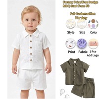 Vêtements pour bébés et tout-petits personnalisés OEM d'usine, ensemble décontracté en coton à manches courtes et col rabattu pour garçons