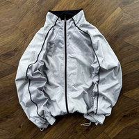 Blouson bomber coupe-vent léger en nylon imperméable avec logo personnalisé, patchwork, fermeture éclair intégrale, style streetwear, automne