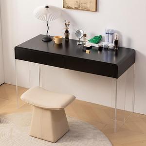 Coiffeuse noire de designer italien moderne avec miroir et panneau de rangement, bureau intégré léger et luxueux pour petit appartement - Product Image 1
