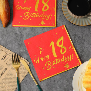 Happy Birthday Gold Foil Napkins 330x330mm Disposable Party Tissues Birthday Occasion - Product Image 3