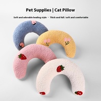 Oreiller en peluche en forme de U pour animaux de compagnie jouet pour chat à motif solide et Protection de la colonne cervicale pour les fournitures de chat de chiot de sommeil profond