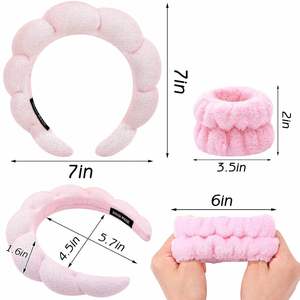 Ensemble de bandeaux et bracelets de spa mignons en peluche, serviettes de lavage du visage en éponge, bandeaux de maquillage et de soin de la peau, bandeaux personnalisables avec logo pour femmes et filles - Product Image 5