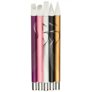 Lot de 5 brosses à ongles en silicone souple personnalisées, avec manche métallique coloré, outil de gravure et de tamponnage, stylo à ongles pour manucure en salon - Product Image 6