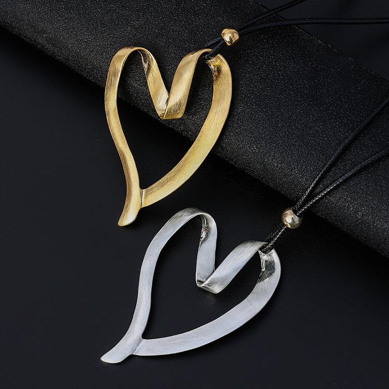 Collier Pendentif Cœur Cuir Noir - Unisexe