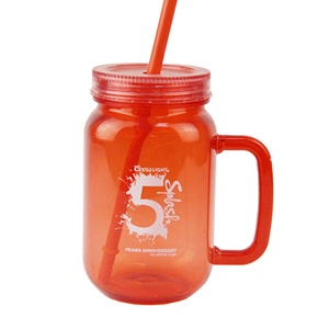 Mason Jar with handle and Plastic Straws. 16 Oz/400ml. Each. Old Fashion Drinking Glasses