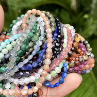 AsVrai U manik-manik turmalin mata macan bulat datar segi batu alami 4mm untuk membuat perhiasan DIY aksesori gelang