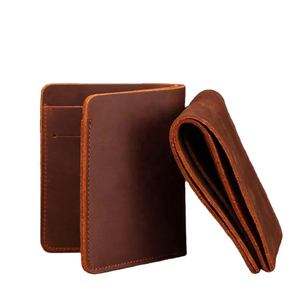 주문 OEM ODM 디자인 가죽 Handmade 지갑 남자의 첫번째 층 쇠가죽 채찍으로 치다 유럽과 미국 사업 달러 작은 지갑