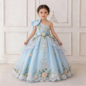 Abito da Festa per Bambine, Vestito da Principessa per Damigelle, Abito da Ballo in Tulle con Applicazioni Floreali 3D e Orlo in Pizzo, Abbigliamento per Bambini all'Ingrosso - Product Image 6