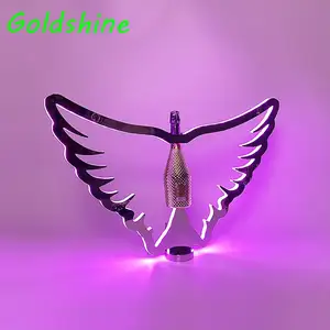 새로운 디자인 스테인레스 스틸 빛나는 나비 날개 사용자 정의 로고 날개 병 발표자 나이트 클럽 파티를위한 Led Vip 서비스