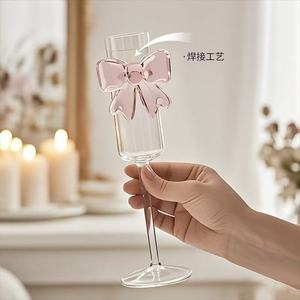Arco de <span class=keywords><strong>vino</strong></span> tinto de vidrio de borosilicato alto creativo de 170ml, lazo alto para el Día de San Valentín, lazo rosa romántico, champán - Product Image 4