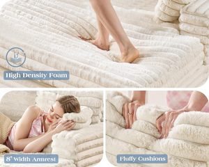 NOVA Canapé-<span class=keywords><strong>lit</strong></span> <span class=keywords><strong>2</strong></span> <span class=keywords><strong>places</strong></span> en velours côtelé blanc, avec fonction compression, pour salon et espace détente, style Cloud - Product Image 4