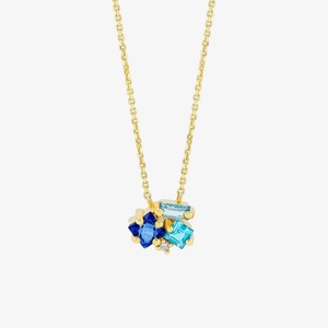 Collier en acier inoxydable bleu géométrique avec diamant, ras-de-cou plaqué or à cristaux multiformes, chaîne de clavicule minimaliste, cadeau bijou - Product Image 4