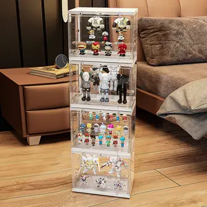 Kotak Peraga Figur Aksi Jernih Model Bongkar Casing Penyimpanan Lego dengan Pintu Magnetis dan Lampu LED