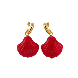 Vintage Fashion Clip-on <b>Earrings</b> Red Shell Design PVD Gold Plated 316L Stainless Steel Sustainable Resistant Women's - Product Image 2