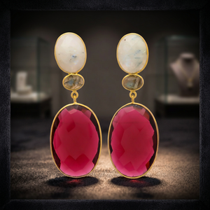 Pendientes Huggie de Latón Hechos a Mano para Niños, con Cuarzo y Baño de Rodio, Estilo Boho, Modernos y a la Moda - Product Image 2