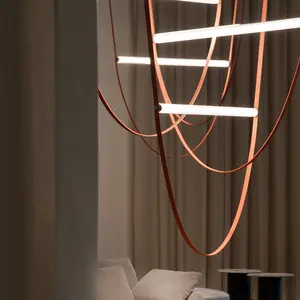 Wholesale Brown Belt Luxury Suspension Pendant Lamp For Duplex Loft Villa Hotel Modern Italy Designer Leather Chandelier Light