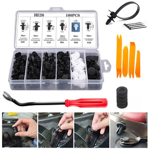 HE26 100 pièces Clips en plastique pour voiture, attaches en nylon, réparation universelle du pare-chocs, accessoires automobiles - Product Image 1