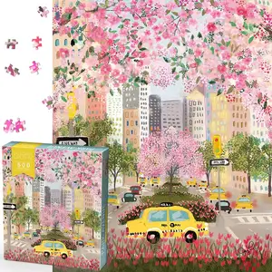 Manufacturers custom printing design jigsaw puzzles with 500 pieces Pink Park Avenue Puzzle for adult kid