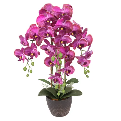 Nuevo estilo de lujo 3d Real Touch 4 puntas Phalaenopsis flor Artificial de plástico planta orquídea Artificial en olla