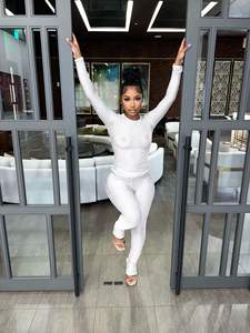 两件套长裤套装女性透视长袖上衣瘦腿性感两件套2024秋季女装 - Product Image 3