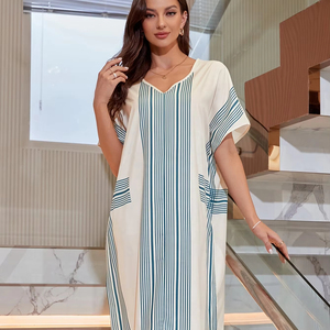 ชุดนอนแขนค้างคาวลายทางสำหรับผู้หญิง, ชุดนอนผ้าฝ้ายสำหรับผู้หญิงขนาดใหญ่พิเศษ - Product Image 1