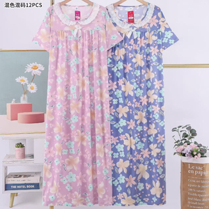Pijama <span class=keywords><strong>térmico</strong></span> de verano para <span class=keywords><strong>mujer</strong></span>, cuello de manga corta, estampado Floral pequeño, camisón de seda de leche de talla grande, vestido holgado para el hogar - Product Image 6