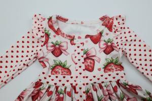 Qingli เดรสเจ้าหญิงสำหรับเด็กผู้หญิงแขนยาวพิมพ์ลายสตรอเบอร์รี่และโบว์หวานโรงงานผลิตตามสั่ง - Product Image 4