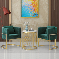 Ensemble de fauteuils en velours doré et métal, mobilier d'appoint de luxe nordique moderne pour salon et chambre à coucher, idéal pour les hôtels