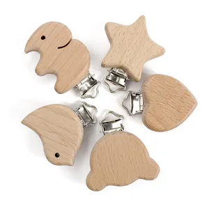 Kunden spezifische natürliche Buche niedlich neutrale Zahnen Diy Holz Dummy Baby Schnuller Clips